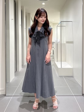 「NATURAL BEAUTY BASIC（ナチュラルビューティーベーシック）のシャツカラードットタイワンピース（ワンピース、グレー系）」を使った、maruさん（レディース・158cm）の夏コーディネート