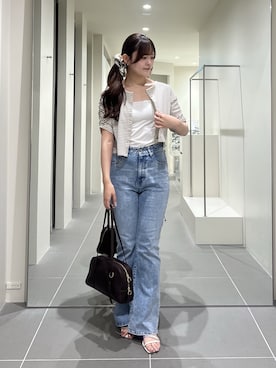 「NATURAL BEAUTY BASIC（ナチュラルビューティーベーシック）の前後２ＷＡＹカーディガン（Tシャツ/カットソー、ホワイト系）」を使った、maruさん（レディース・158cm）の夏コーディネート