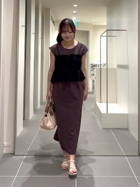 「NATURAL BEAUTY BASIC（ナチュラルビューティーベーシック）のビスチェセットカットソーワンピース（ワンピース、ブラウン系）」を使った、maruさん（レディース・158cm）の夏コーディネート