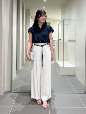 「NATURAL BEAUTY BASIC（ナチュラルビューティーベーシック）のバルーンスリーブブラウス（シャツ/ブラウス、ブルー系）」を使った、maruさん（レディース・158cm）の夏コーディネート
