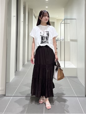 「NATURAL BEAUTY BASIC（ナチュラルビューティーベーシック）のフォトプリントTシャツ（Tシャツ/カットソー、ホワイト系）」を使った、maruさん（レディース・158cm）の夏コーディネート