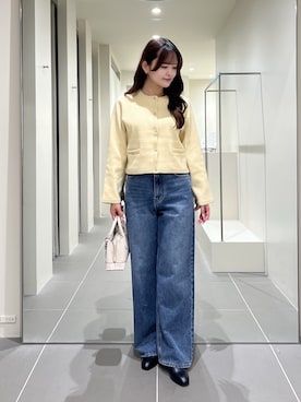 「NATURAL BEAUTY BASIC（ナチュラルビューティーベーシック）のシルクブレンドカーディガン（カーディガン/ボレロ、イエロー系）」を使った、maruさん（レディース・158cm）の夏コーディネート