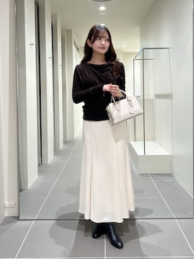 「NATURAL BEAUTY BASIC（ナチュラルビューティーベーシック）のベロアドレープカットソー（Tシャツ/カットソー、ブラウン系）」を使った、maruさん（レディース・158cm）の夏コーディネート