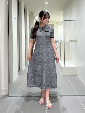 「NATURAL BEAUTY BASIC（ナチュラルビューティーベーシック）のツイーディ－ポロニットワンピース（ワンピース、ブラック系）」を使った、maruさん（レディース・158cm）の夏コーディネート