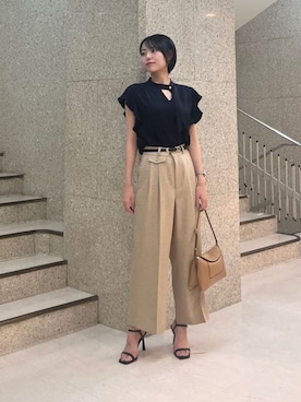 「ANAYI（アナイ）のダブルリングスライドベルト（ベルト、ブラック系）」を使った、 ANAYI　ショップスタッフさん（レディース・158cm）の夏コーディネート