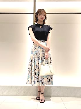 「ANAYI（アナイ）の◇ラウンドミニハンドバッグ（ハンドバッグ、ホワイト系）」を使った、 ANAYI　ショップスタッフさん（レディース・158cm）の夏コーディネート