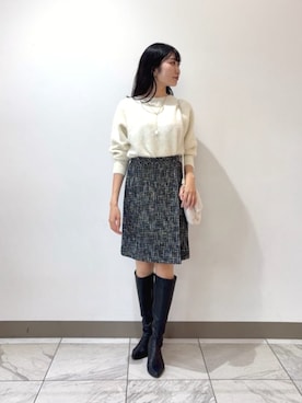 「ANAYI（アナイ）の淡水バロックパールラリエットネックレス（ネックレス、ホワイト系）」を使った、 ANAYI　ショップスタッフさん（レディース・162cm）の秋コーディネート