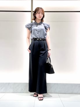 「ANAYI（アナイ）の◇ラウンドミニハンドバッグ（ハンドバッグ、ブラック系）」を使った、 ANAYI　ショップスタッフさん（レディース・158cm）の夏コーディネート