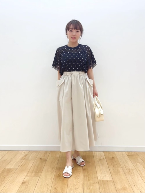 ANAYI（アナイ） ブラウス シャツ 半袖 フラワー刺繍ドットスリット