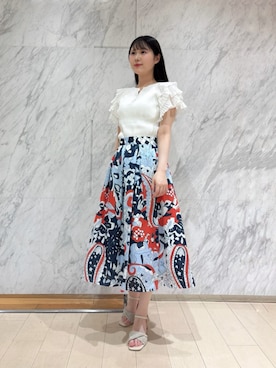 ANAYI（アナイ）の「モノトーンシルエットプリントタックスカート