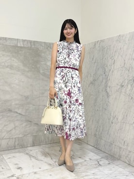 「ANAYI（アナイ）の◇ラウンドミニハンドバッグ（ハンドバッグ、ホワイト系）」を使った、 ANAYI　ショップスタッフさん（レディース・158cm）の夏コーディネート