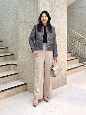 「ANAYI（アナイ）の◇シュリンク革トップハンドルハンドバッグ（ハンドバッグ、ベージュ系）」を使った、 ANAYI　ショップスタッフさん（レディース・162cm）の秋コーディネート