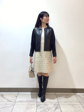 「ANAYI（アナイ）の◇シュリンク革トップハンドルハンドバッグ（ハンドバッグ、ベージュ系）」を使った、 ANAYI　ショップスタッフさん（レディース・162cm）の秋コーディネート