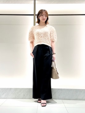 「ANAYI（アナイ）の◇ラウンドミニハンドバッグ（ハンドバッグ、ブラウン系）」を使った、 ANAYI　ショップスタッフさん（レディース・158cm）の夏コーディネート