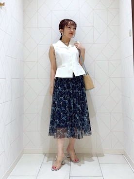 「ネイビー×ホワイト」｜ ANAYI　ショップスタッフさん（レディース・153cm）の春コーディネート