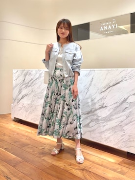「ANAYI（アナイ）のスラブシャンブレーバルーンブルゾン（その他アウター、ブルー系）」を使った、 ANAYI　ショップスタッフさん（レディース・163cm）の夏コーディネート