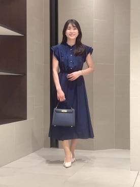 「ANAYI（アナイ）のピコスカラレイヤードスリーブ ワンピース（ワンピース、ブルー系）」を使った、 ANAYI　ショップスタッフさん（レディース・163cm）の夏コーディネート