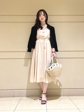 「ANAYI（アナイ）のレースラインコットンナイロンカーディガン（カーディガン/ボレロ、ブラック系）」を使った、 ANAYI　ショップスタッフさん（レディース・163cm）の夏コーディネート