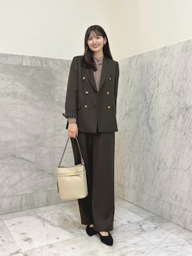 「ANAYI（アナイ）の◇ターンロック付きバケットハンドバッグ（ハンドバッグ、ベージュ系）」を使った、 ANAYI　ショップスタッフさん（レディース・158cm）の夏コーディネート