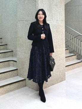 「ANAYI（アナイ）の◇シュリンク革トップハンドルハンドバッグ（ハンドバッグ、ブラック系）」を使った、 ANAYI　ショップスタッフさん（レディース・162cm）の秋コーディネート