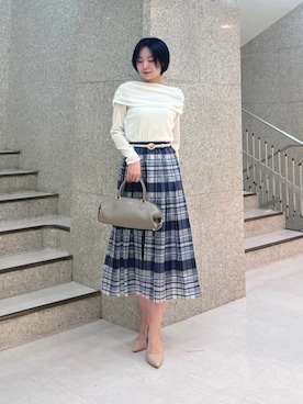 「ANAYI（アナイ）のチュールフロッキーオフショル プルオーバー（Tシャツ/カットソー、ホワイト系）」を使った、 ANAYI　ショップスタッフさん（レディース・158cm）の夏コーディネート