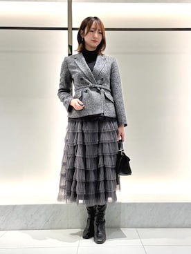 「ANAYI（アナイ）の◇ラウンドミニハンドバッグ（ハンドバッグ、ブラック系）」を使った、 ANAYI　ショップスタッフさん（レディース・162cm）の秋コーディネート