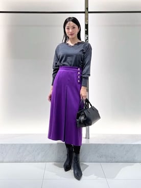 「ANAYI（アナイ）の◇スクエアボストンハンドバッグ（ハンドバッグ、ブラック系）」を使った、 ANAYI　ショップスタッフさん（レディース・162cm）の秋コーディネート