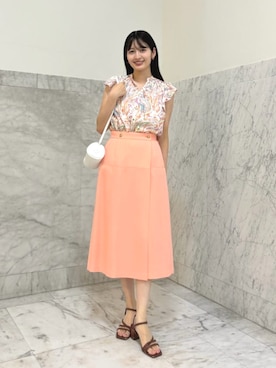 「ANAYI（アナイ）のペイントペイズリープリントフレア ブラウス（シャツ/ブラウス、ピンク系）」を使った、 ANAYI　ショップスタッフさん（レディース・163cm）の夏コーディネート