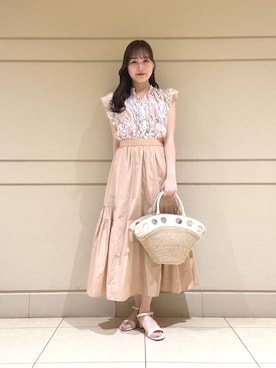 「ANAYI（アナイ）のペイントペイズリープリントフレア ブラウス（シャツ/ブラウス、ピンク系）」を使った、 ANAYI　ショップスタッフさん（レディース・163cm）の夏コーディネート