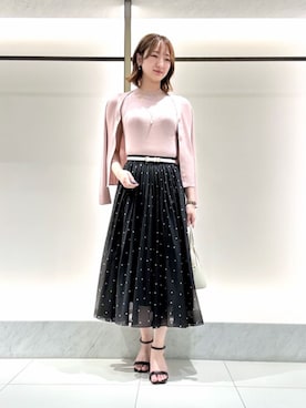 「ANAYI（アナイ）の◇ラウンドミニハンドバッグ（ハンドバッグ、ホワイト系）」を使った、 ANAYI　ショップスタッフさん（レディース・158cm）の夏コーディネート
