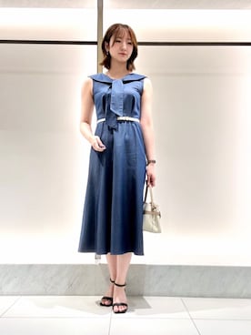 「ANAYI（アナイ）の◇ベルテッドスクエアハンドバッグ（ハンドバッグ、ベージュ系）」を使った、 ANAYI　ショップスタッフさん（レディース・158cm）の夏コーディネート