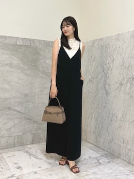 「ANAYI（アナイ）の◇ベルテッドスクエアハンドバッグ（ハンドバッグ、ブラウン系）」を使った、 ANAYI　ショップスタッフさん（レディース・158cm）の夏コーディネート