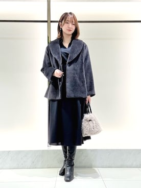 「ANAYI（アナイ）のアルパカシャギーショ－ルカラーコート（チェスターコート、グレー系）」を使った、 ANAYI　ショップスタッフさん（レディース・162cm）の秋コーディネート
