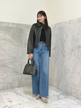 「ANAYI（アナイ）の◇ラウンドミニハンドバッグ（ハンドバッグ、ブラック系）」を使った、 ANAYI　ショップスタッフさん（レディース・158cm）の夏コーディネート
