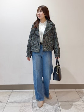 「ANAYI（アナイ）の◇ラウンドミニハンドバッグ（ハンドバッグ、ブラック系）」を使った、 ANAYI　ショップスタッフさん（レディース・162cm）の秋コーディネート