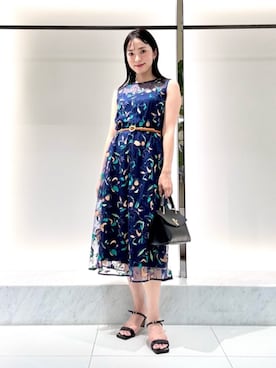 「ANAYI（アナイ）のメタルモチーフバックルスライドベルト（ベルト、イエロー系）」を使った、 ANAYI　ショップスタッフさん（レディース・158cm）の夏コーディネート