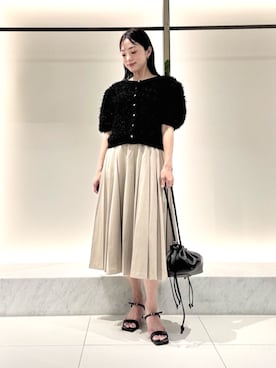 「ANAYI（アナイ）のチュールリボンレジェ2WAYプルオーバー（ニット/セーター、ブラック系）」を使った、 ANAYI　ショップスタッフさん（レディース・158cm）の夏コーディネート