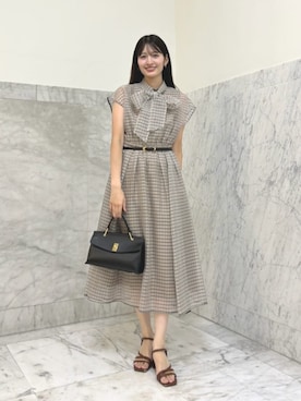 「ANAYI（アナイ）のダブルリングスライドベルト（ベルト、ブラック系）」を使った、 ANAYI　ショップスタッフさん（レディース・158cm）の夏コーディネート