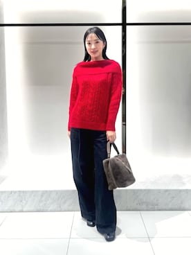「ANAYI（アナイ）のアイレットケーブルロング プルオーバー（ニット/セーター、レッド系）」を使った、 ANAYI　ショップスタッフさん（レディース・162cm）の秋コーディネート