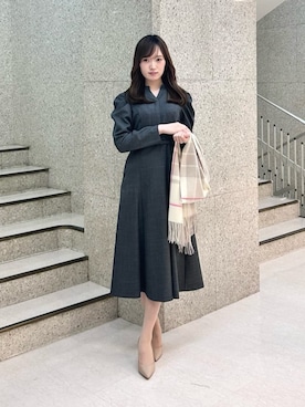 「ANAYI（アナイ）のサキソニーストレッチマトンスリーブワンピース（ワンピース、ブラック系）」を使った、 ANAYI　ショップスタッフさん（レディース・162cm）の秋コーディネート