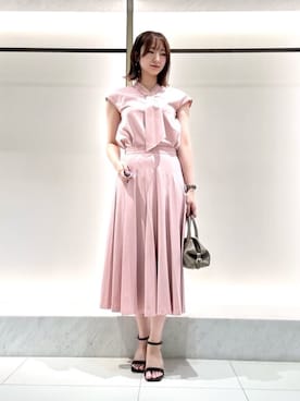 「ANAYI（アナイ）のトロライクランダムタックネックブラウス〈セットアップ対応商品〉（その他トップス、ピンク系）」を使った、 ANAYI　ショップスタッフさん（レディース・158cm）の夏コーディネート