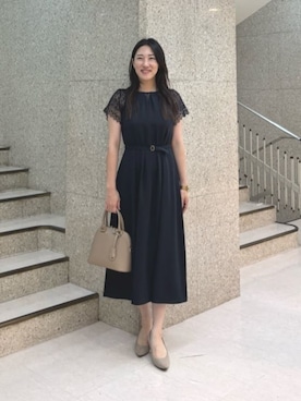 「ANAYI（アナイ）の◇ラウンドミニハンドバッグ（ハンドバッグ、ブラウン系）」を使った、 ANAYI　ショップスタッフさん（レディース・158cm）の夏コーディネート