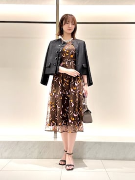 「ANAYI（アナイ）のバスケットノーカラーダブルジャケット〈セットアップ対応商品〉（ノーカラージャケット、ブラック系）」を使った、 ANAYI　ショップスタッフさん（レディース・158cm）の夏コーディネート