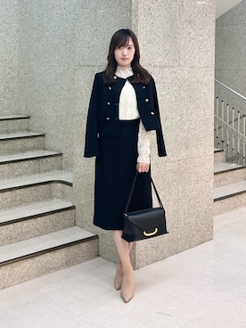 「ANAYI（アナイ）のストレッチレースモックネック プルオーバー（Tシャツ/カットソー、ホワイト系）」を使った、 ANAYI　ショップスタッフさん（レディース・162cm）の秋コーディネート