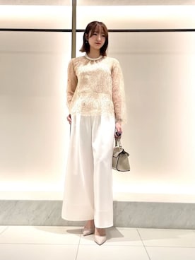 「ANAYI（アナイ）の◇シュリンク革トップハンドルハンドバッグ（ハンドバッグ、ベージュ系）」を使った、 ANAYI　ショップスタッフさん（レディース・158cm）の夏コーディネート