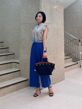 「ANAYI（アナイ）のダブルリングスライドベルト（ベルト、シルバー系）」を使った、 ANAYI　ショップスタッフさん（レディース・158cm）の夏コーディネート