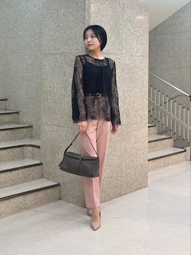 「ANAYI（アナイ）のベア天サテンコンビキャミソール（キャミソール、ブラック系）」を使った、 ANAYI　ショップスタッフさん（レディース・158cm）の夏コーディネート