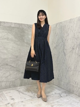 「ANAYI（アナイ）のタフタカットリボンジャガード ワンピース（ワンピース、ブルー系）」を使った、 ANAYI　ショップスタッフさん（レディース・158cm）の夏コーディネート