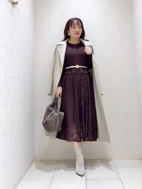 「ANAYI（アナイ）のメタルモチーフバックルスライドベルト（ベルト、ベージュ系）」を使った、 ANAYI　ショップスタッフさん（レディース・162cm）の秋コーディネート