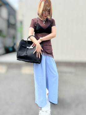 「Gypsohila（ジプソフィア）のアイテム（ハンドバッグ、ブラック系）」を使った、Nicoさん（レディース・166cm）の夏コーディネート